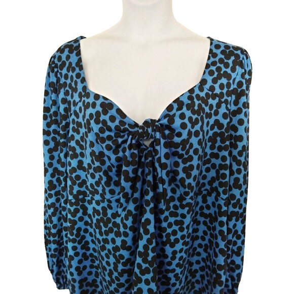 Ava & Viv Womens Plus Size 4X Blue Black Polka Dot Long Sleeve Blouse Bow Detail - Picture 3 of 9
